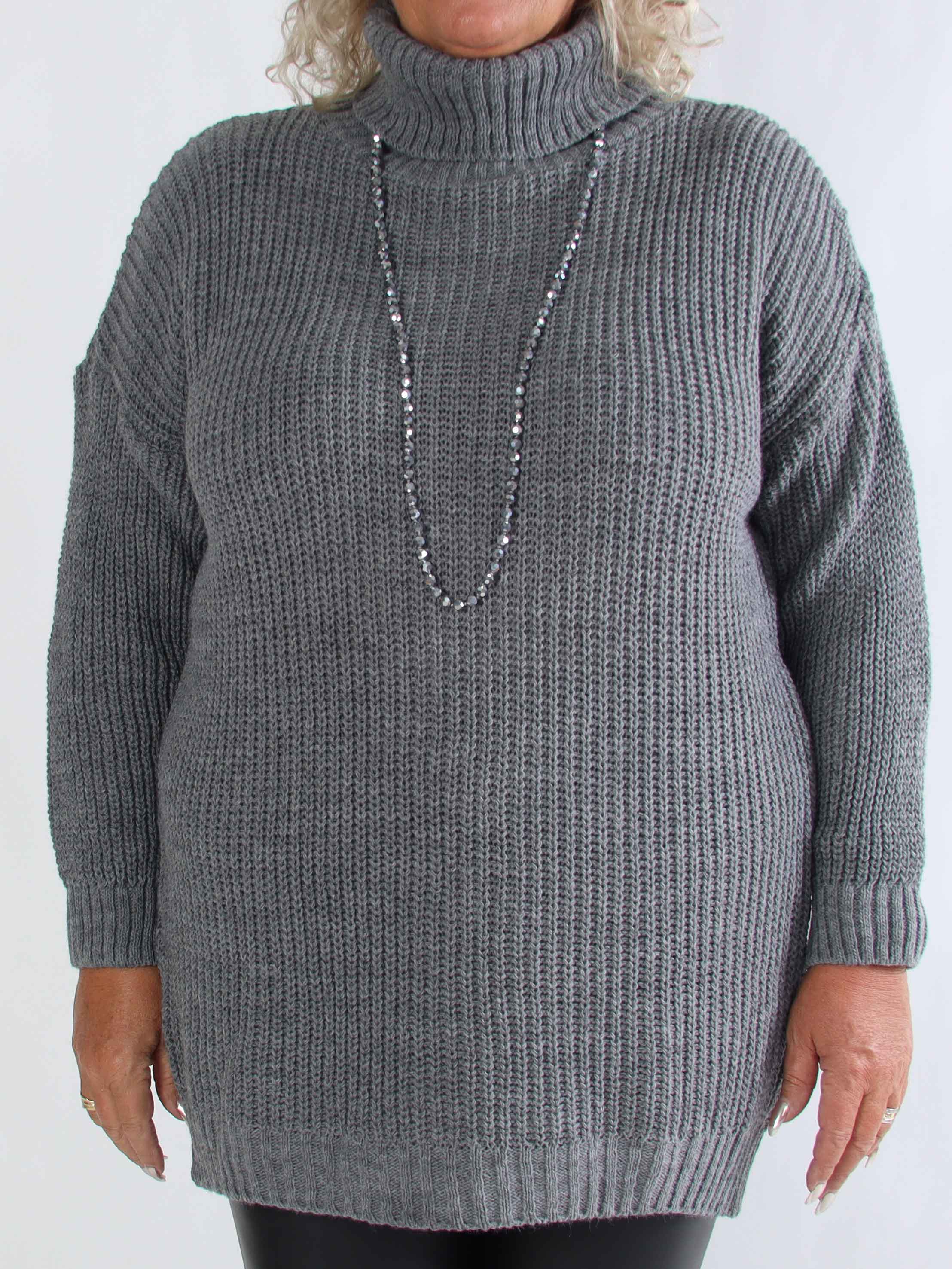 Cindy - Enfärgad mysig stickad plus size tröja med polotröja